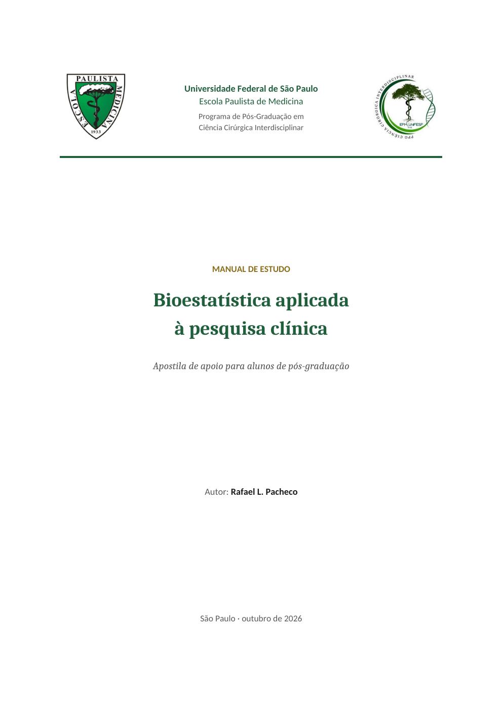 Capa do PDF: Bioestatística aplicada à pesquisa clínica