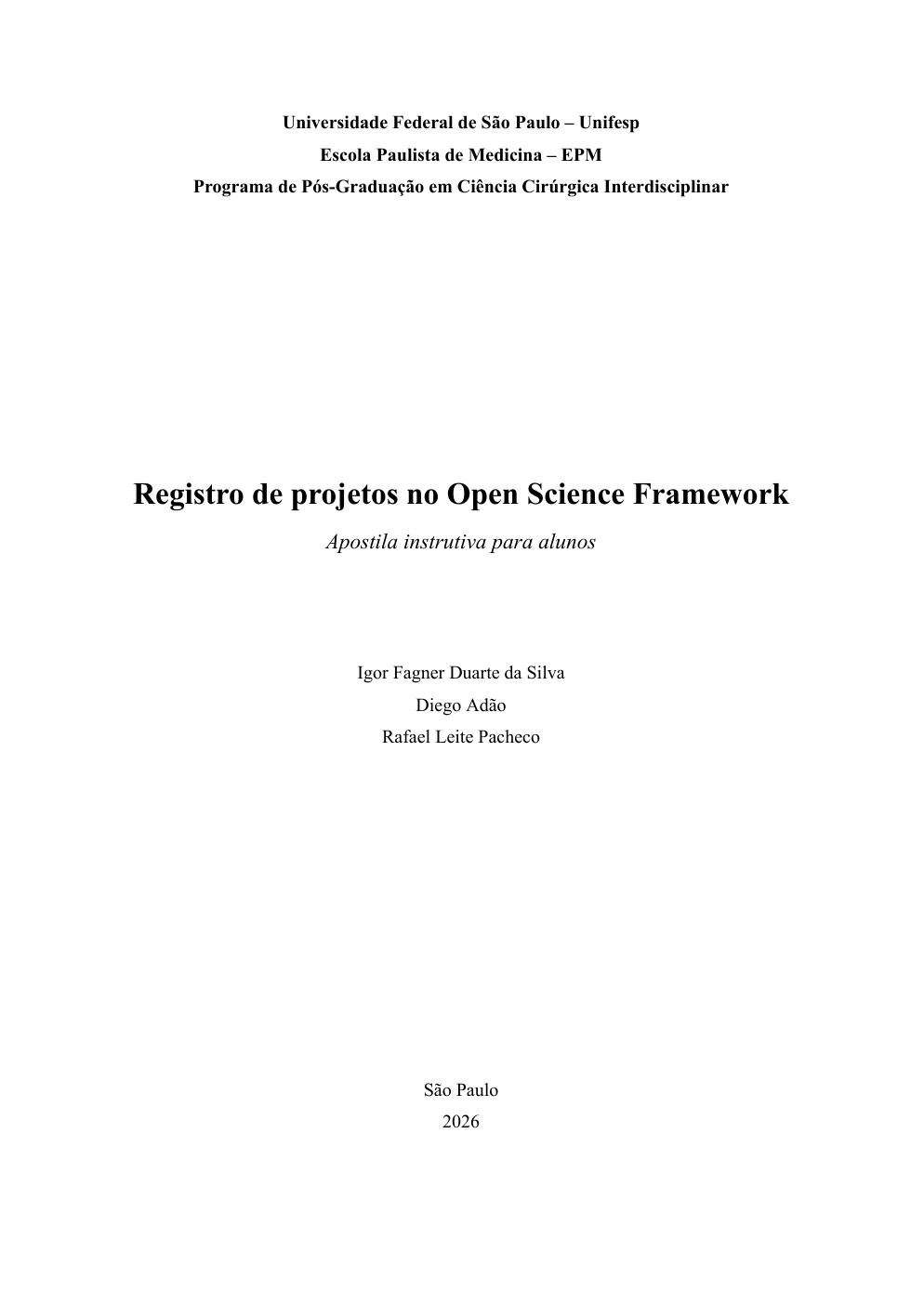 Capa do PDF: Registro de projetos no Open Science Framework